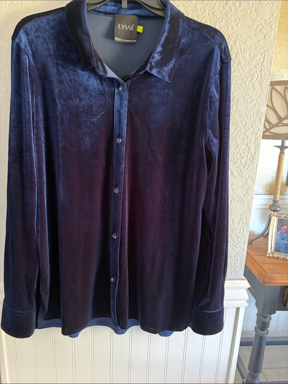 Ladies NNT “Alyse”Velvet Button-Down Shirt — color- Midnight Blue Sz. XL